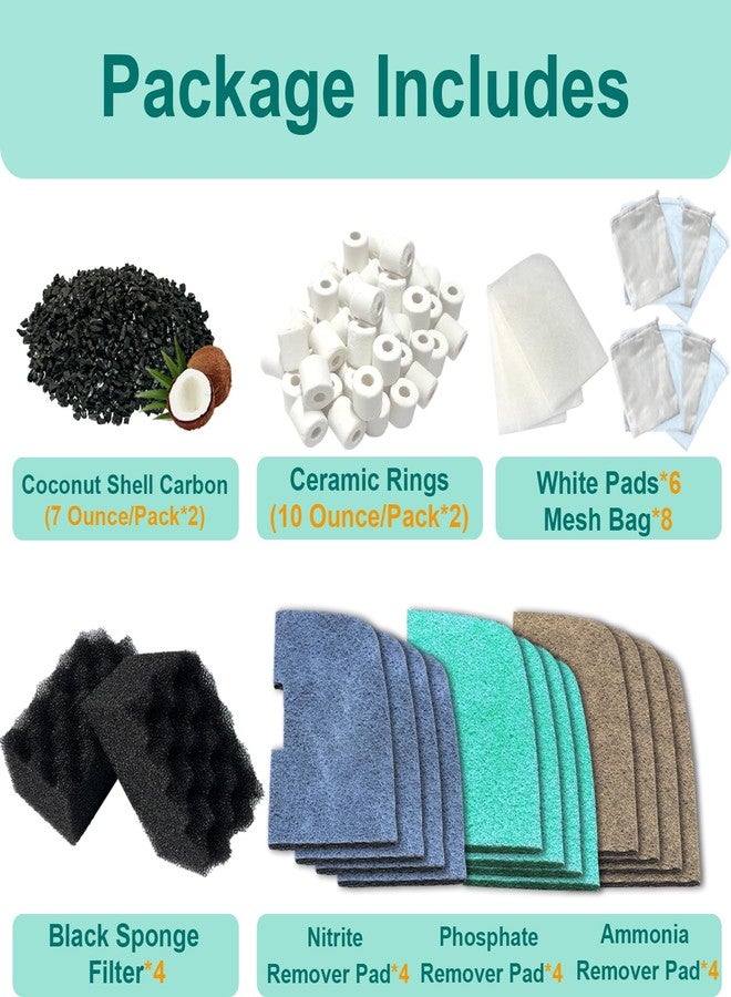 beaufan 34 PCS Aquarium Media Kit Replacement for Fluval 306/307/406/407 Canister Filters, Including Bio Sponge Filters, Activated Carbons, Ceramic Rings, Mesh Bags, Ammonia/Phosphate/ Nitrite Remover Pads - Image 3